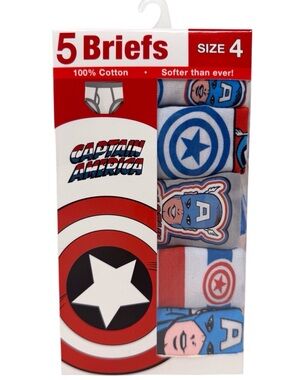 Captain America Marvel Boys 5 Pairs Cotton Briefs Boys Size 4 New In Package